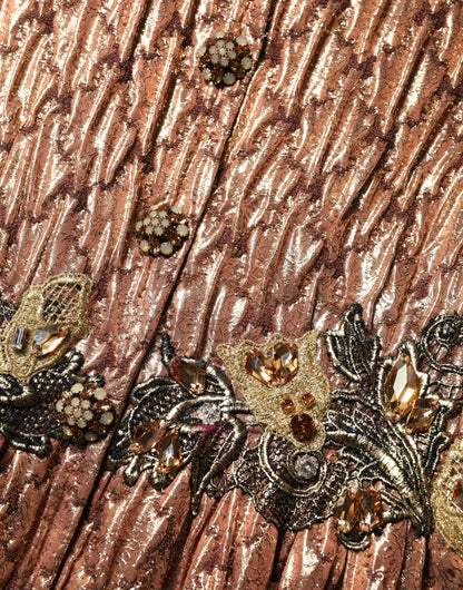 Dolce & Gabbana Brown Metallic Crystal Evening Gown Dress