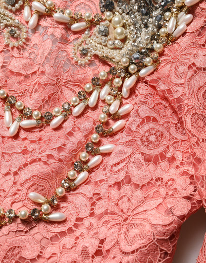 Dolce & Gabbana Pink Embellished Mermaid Lace Gown Dress