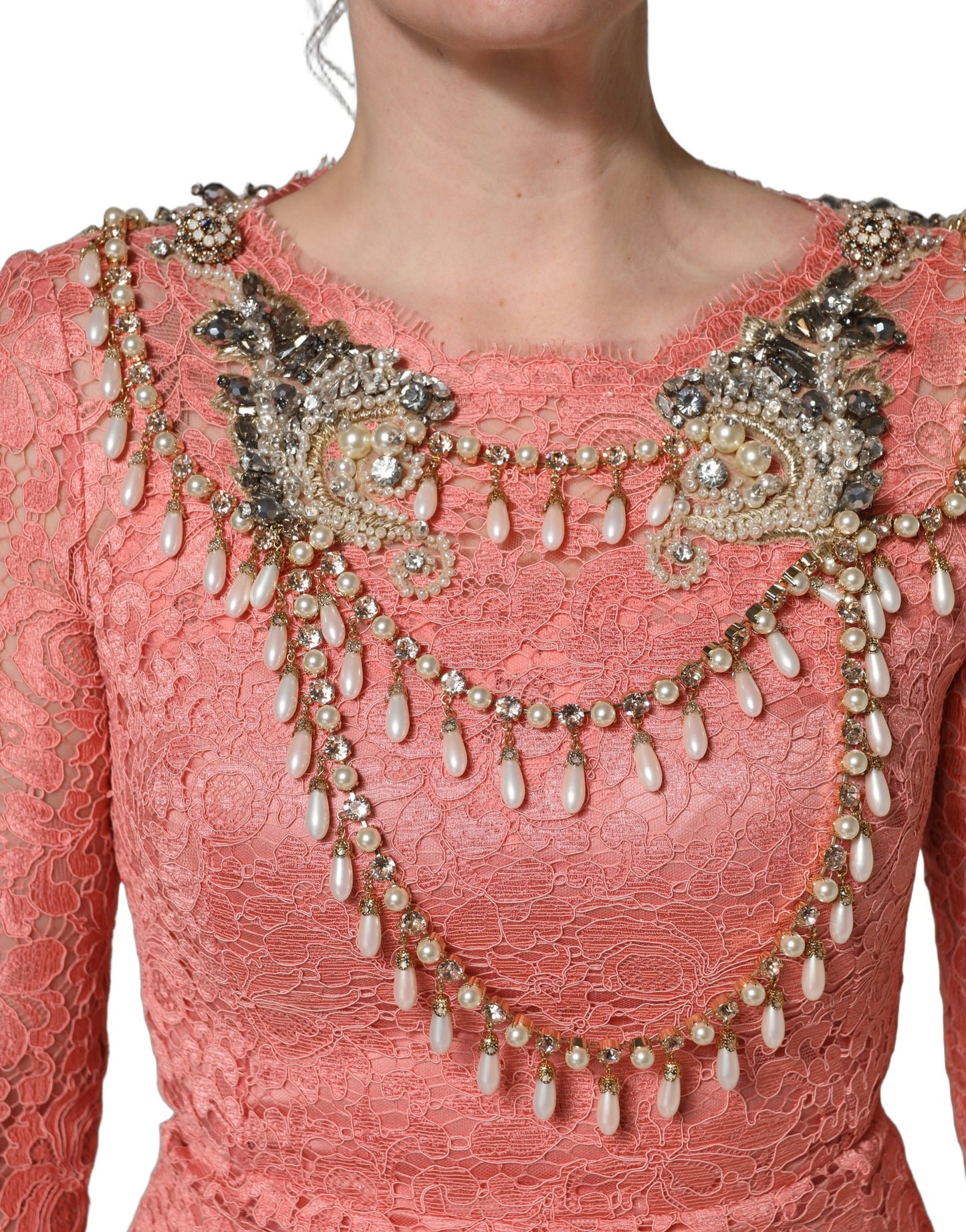 Dolce & Gabbana Pink Embellished Mermaid Lace Gown Dress
