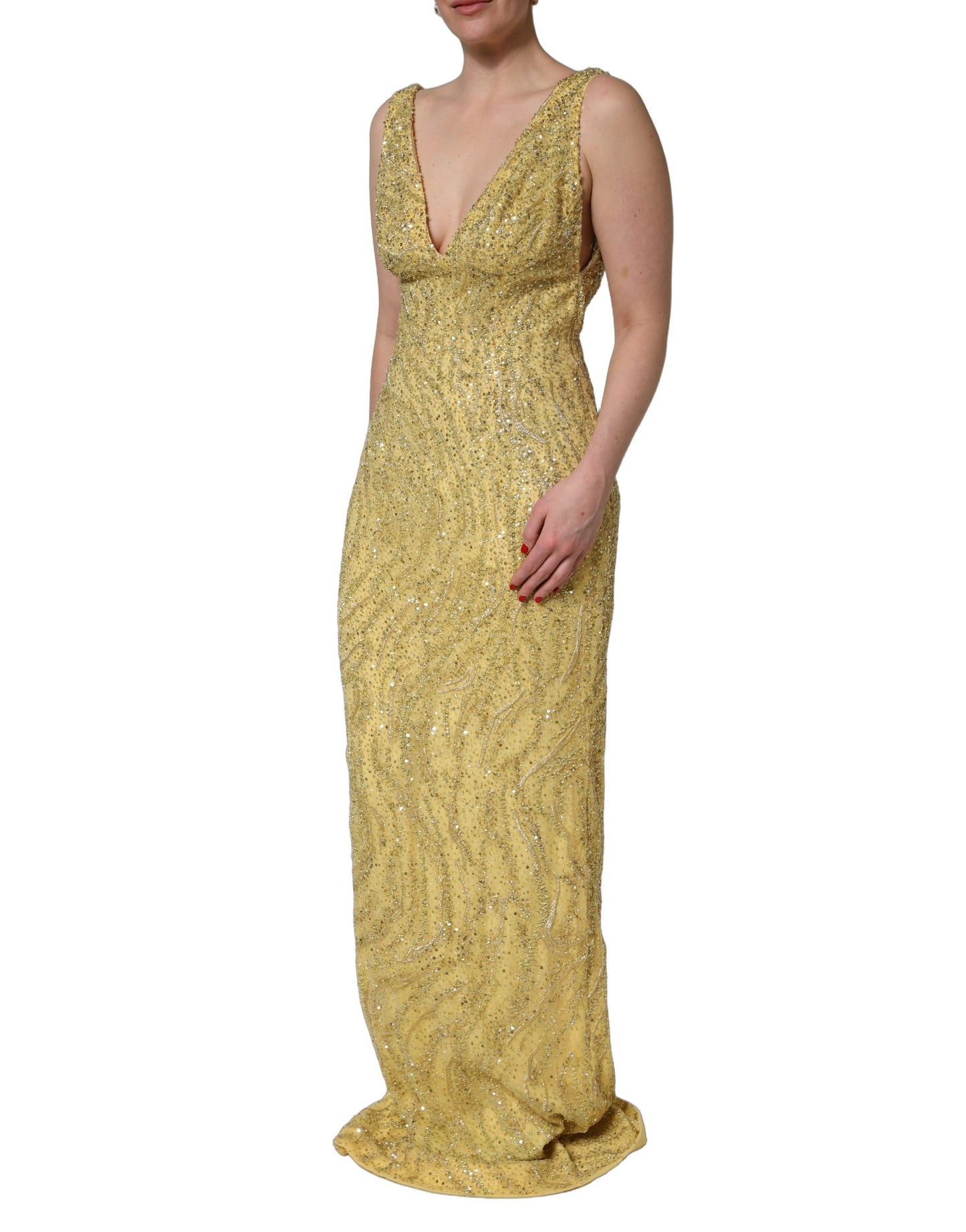 Dolce & Gabbana Gold V-neckline Mermaid Sequinned Gown Dress