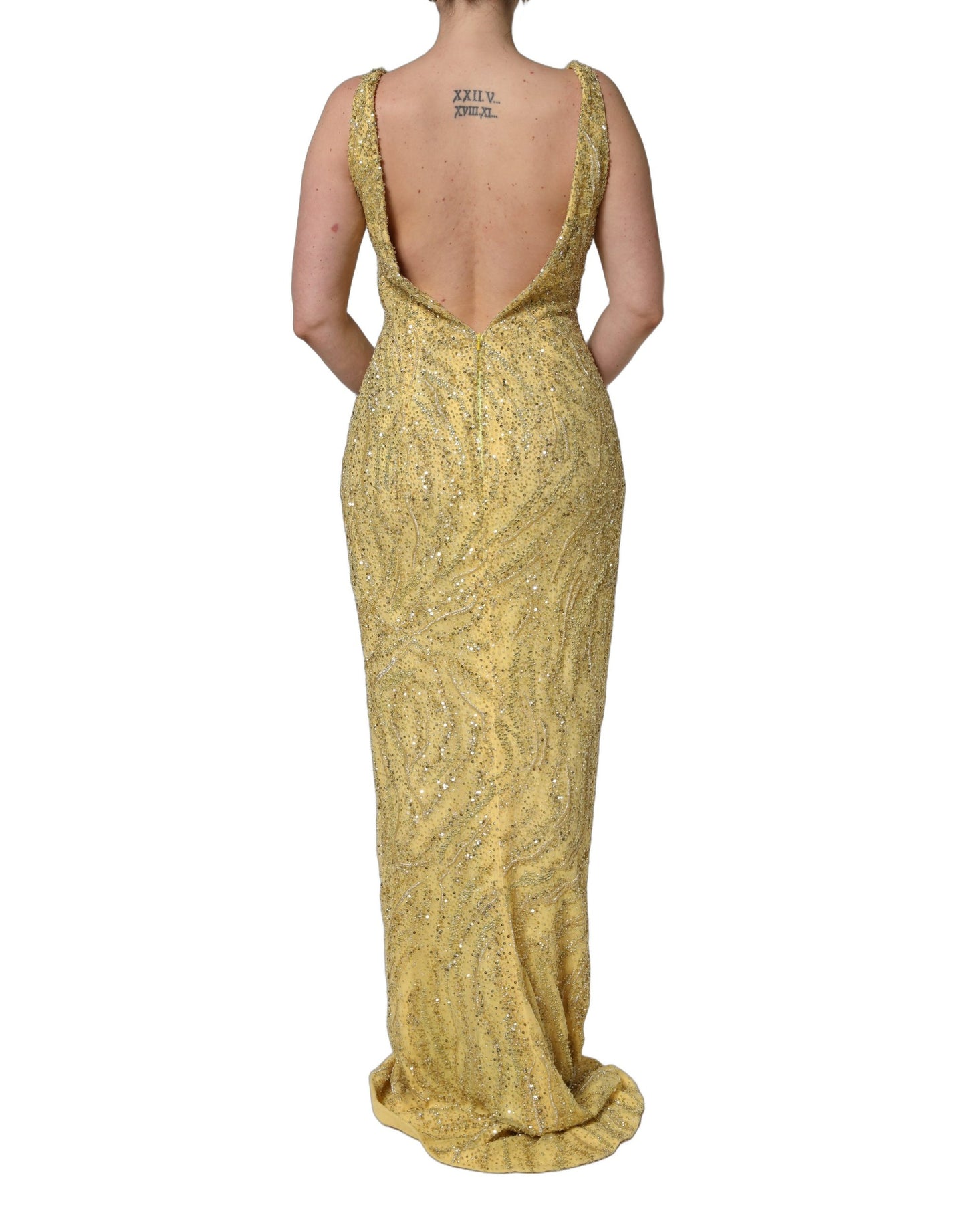 Dolce & Gabbana Gold V-neckline Mermaid Sequinned Gown Dress