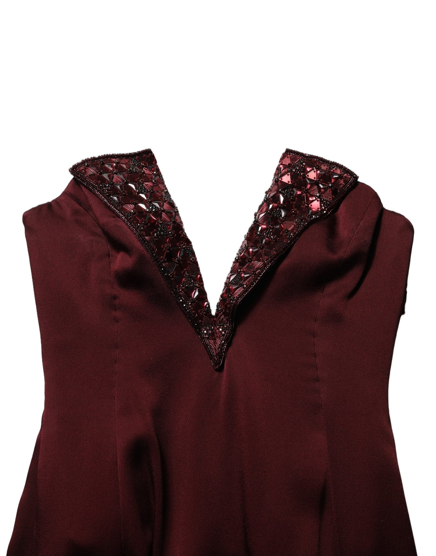 Dolce & Gabbana Maroon Embellished Vneck Evening Gown Dress