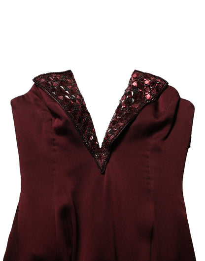 Dolce & Gabbana Maroon Embellished Vneck Evening Gown Dress