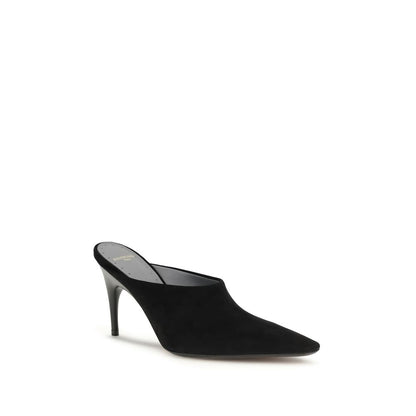 High-Heel Mules Pumps Heels by Balenciaga for women in bos taurus calf suede leather black features an captivating silhouette, showcasing the elegant Women's Bos Taurus Calf Suede Leather High-Heel Mules Pumps Heels design with a high-heel and a sophisticated pointed toe style.