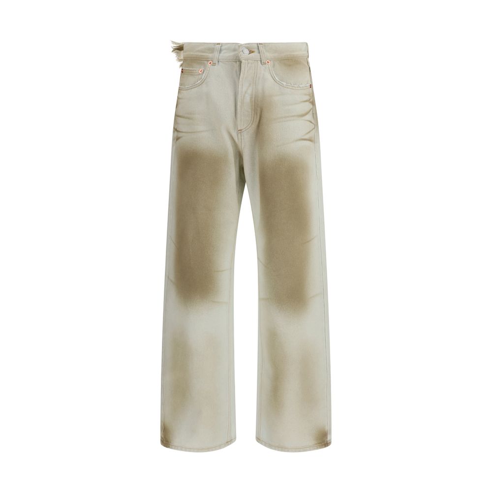 Jeans by Magliano for men in stretch denim cotton beige features an sartorial regular-fit and long with a cut for a sartorial finish.