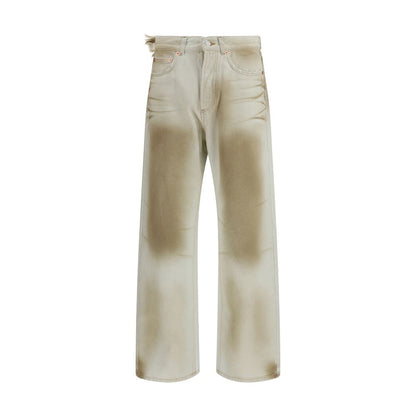 Jeans by Magliano for men in stretch denim cotton beige features an sartorial regular-fit and long with a cut for a sartorial finish.