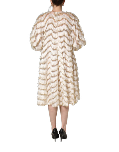 Peserico Ivory Fringe Layered Shift Midi Dress