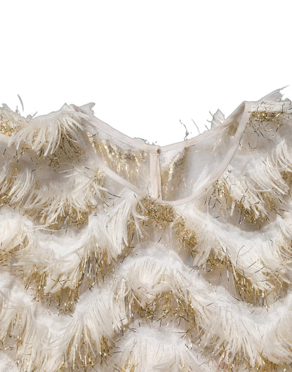 Peserico Ivory Fringe Layered Shift Midi Dress