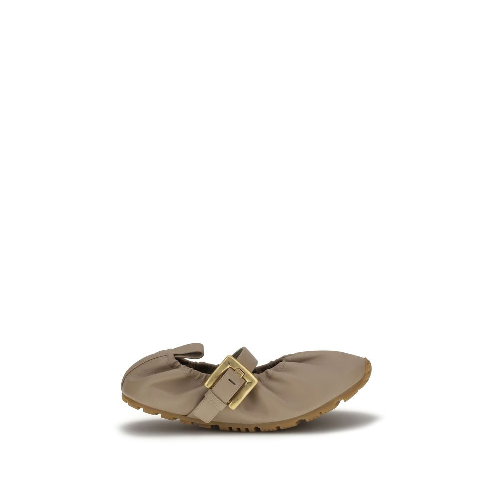 Ballet Flat Shoes by Balmain for women in bos taurus calf & lambskin leather beige showcases a dynamic silhouette, artfully capturing Women's Bos Taurus Calf & Lambskin Leather Ballet Flat Shoes through its distinctive and elegant .