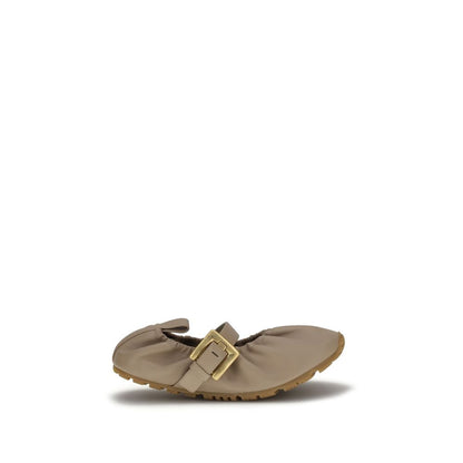 Ballet Flat Shoes by Balmain for women in bos taurus calf & lambskin leather beige showcases a dynamic silhouette, artfully capturing Women's Bos Taurus Calf & Lambskin Leather Ballet Flat Shoes through its distinctive and elegant .