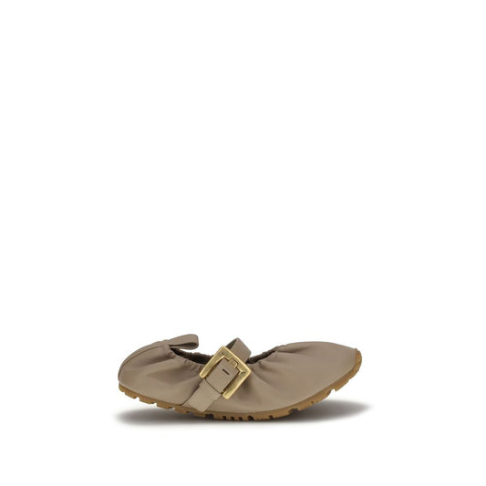 Ballet Flat Shoes by Balmain for women in bos taurus calf & lambskin leather beige showcases a dynamic silhouette, artfully capturing Women's Bos Taurus Calf & Lambskin Leather Ballet Flat Shoes through its distinctive and elegant .