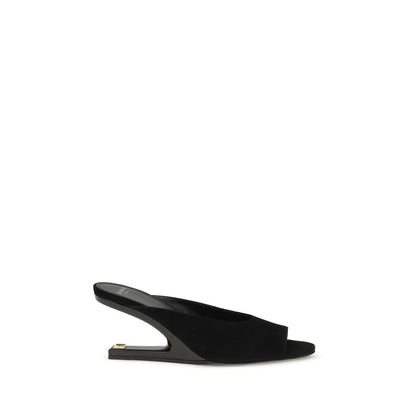 Balmain Women's Bos Taurus Calf Suede Leather Mules Flat Shoes - Black
