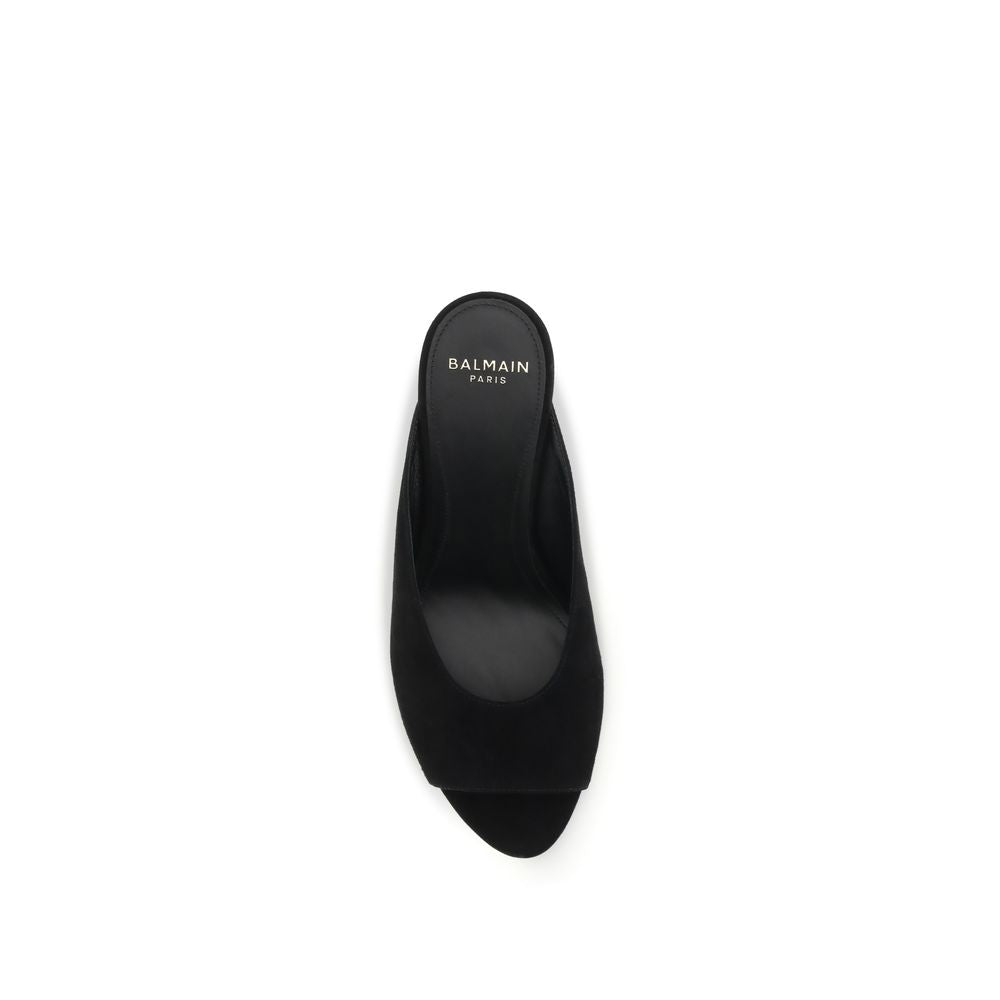Balmain Women's Bos Taurus Calf Suede Leather Mules Flat Shoes - Black