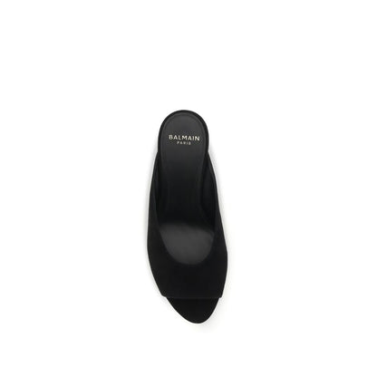 Balmain Women's Bos Taurus Calf Suede Leather Mules Flat Shoes - Black