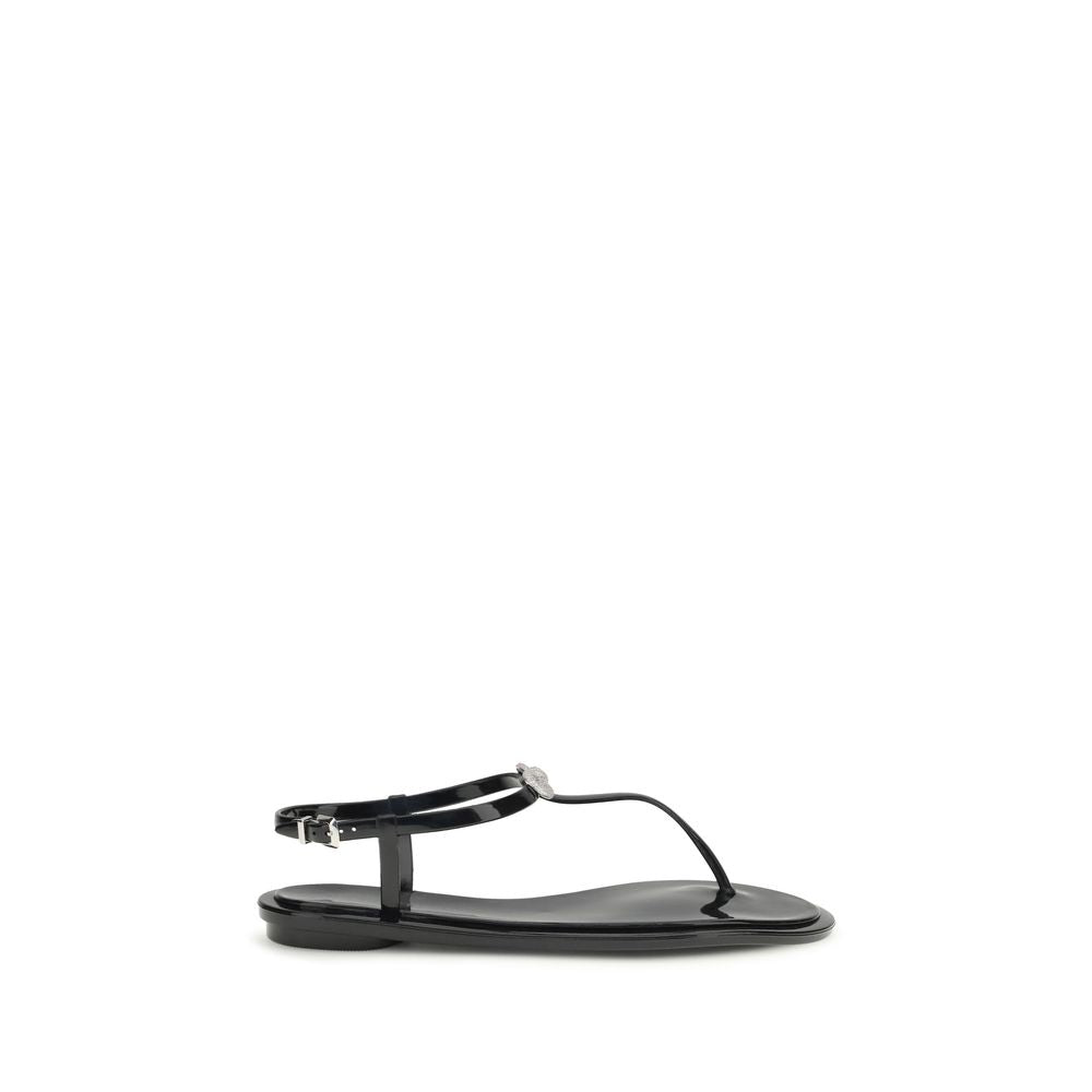 Flat Ankle Strap Thong Sandals by MACH & MACH for women in crystal & rubber and black & signature presents a captivating silhouette, showcasing the signature style of the Women's Crystal & Rubber Flat Ankle Strap Thong Sandals with a captivating flat and captivating .
