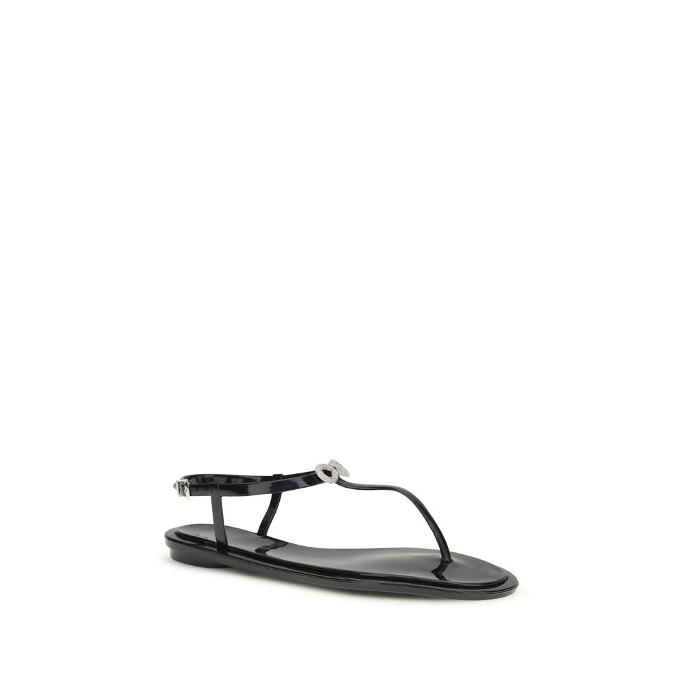 Flat Ankle Strap Thong Sandals by MACH & MACH for women in crystal & rubber black & signature features an statuesque Women's Crystal & Rubber Flat Ankle Strap Thong Sandals silhouette with a refined flat and elegant .