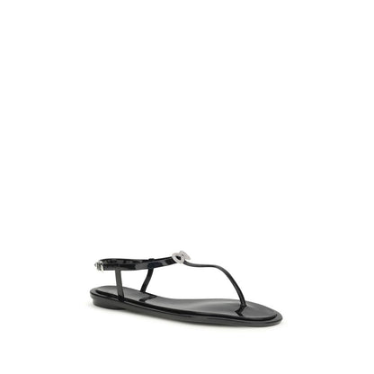 Flat Ankle Strap Thong Sandals by MACH & MACH for women in crystal & rubber black & signature features an statuesque Women's Crystal & Rubber Flat Ankle Strap Thong Sandals silhouette with a refined flat and elegant .