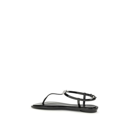 Flat Ankle Strap Thong Sandals by MACH & MACH for women in crystal & rubber black & signature features an exquisite silhouette, showcasing the exquisite Women's Crystal & Rubber Flat Ankle Strap Thong Sandals with a flat and .