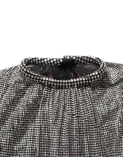 Dolce & Gabbana Silver Rhinestones Long Sleeves Bodysuit Mini Dress
