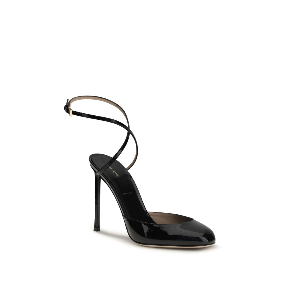 Tom Ford Icon Women's Bos Taurus Calf Patent Leather High-Heel Stiletto Ankle Strap Pumps Heels - Black Nude