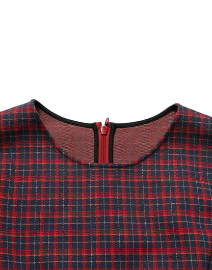 Dolce & Gabbana Red Black Checkered ShortSleeve Sheath Dress