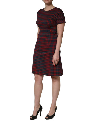 Dolce & Gabbana Red Black Checkered ShortSleeve Sheath Dress