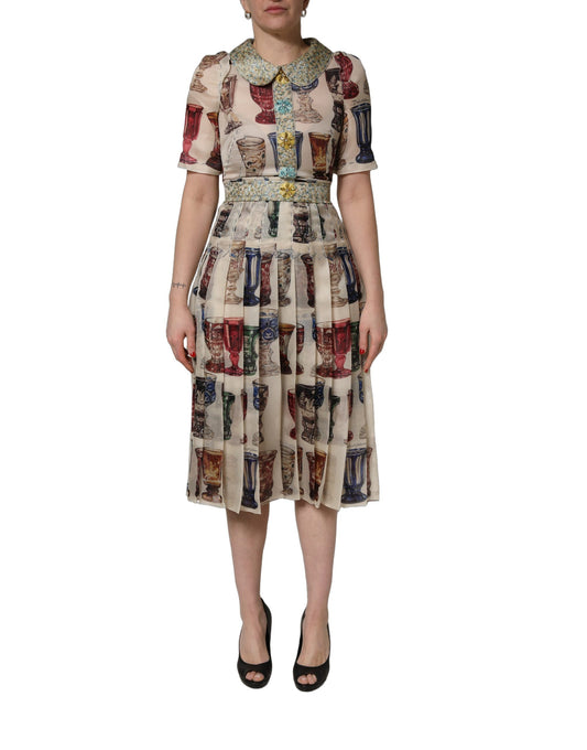 Dolce & Gabbana Women's Shirt Wrap Short-Sleeve Stretch Cotton Nylon & Silk Midi Short Dress - Multicolor Patterned Print