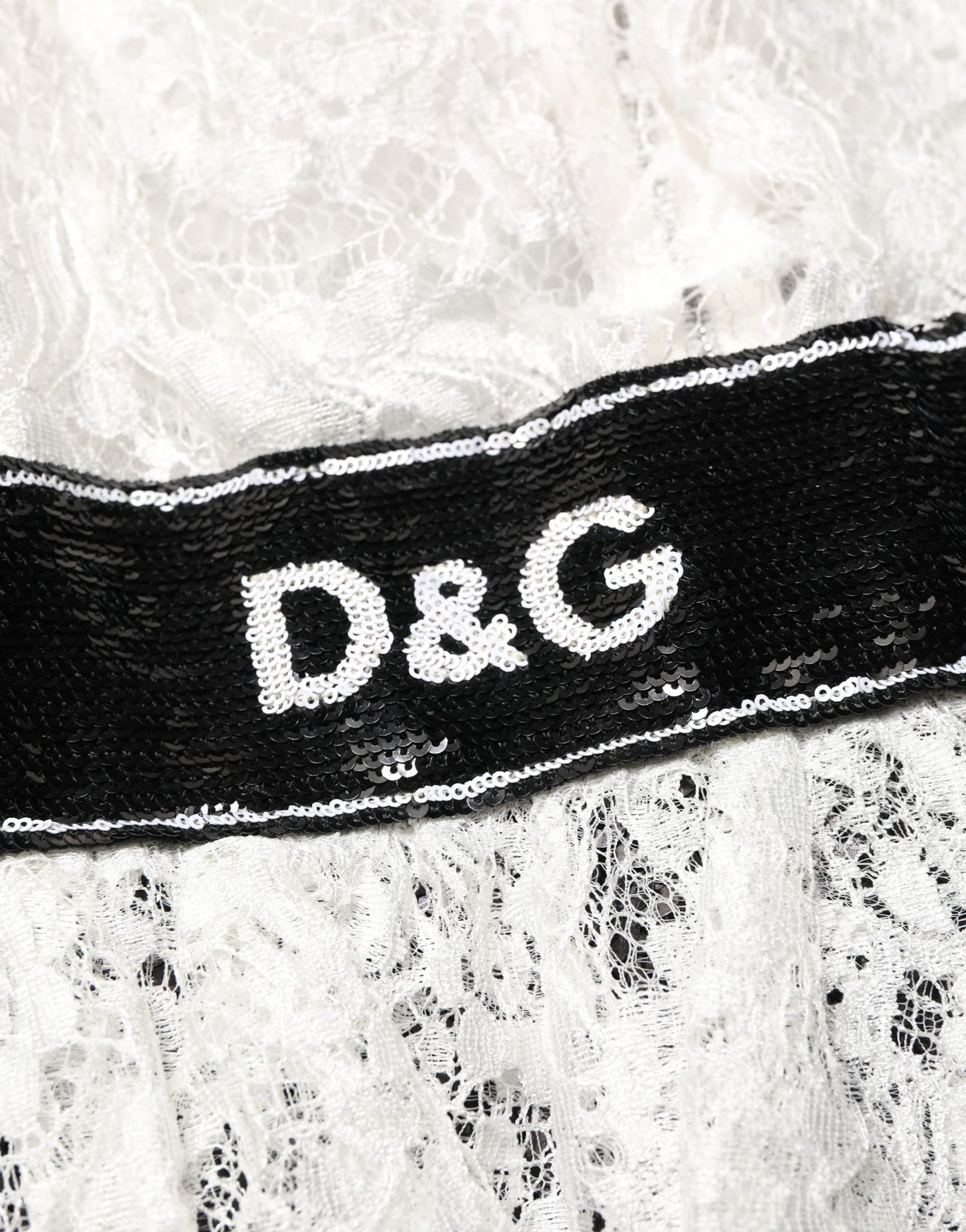 Dolce & Gabbana White Lace Top Embellished Black Skirt Dress