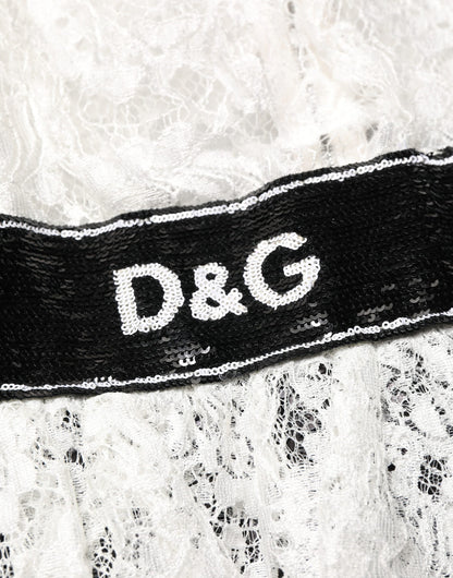 Dolce & Gabbana White Lace Top Embellished Black Skirt Dress