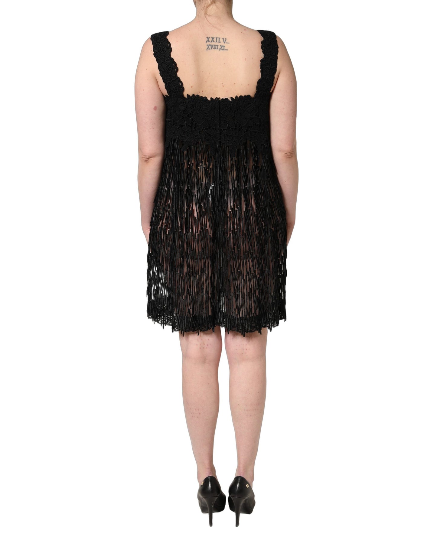 Dolce & Gabbana Black Viscose Fringed Sleeveless Mini Dress