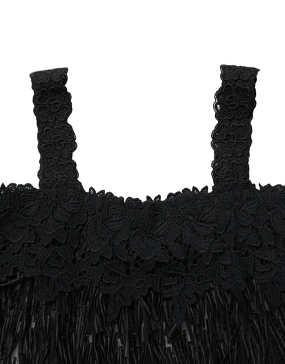 Dolce & Gabbana Black Viscose Fringed Sleeveless Mini Dress