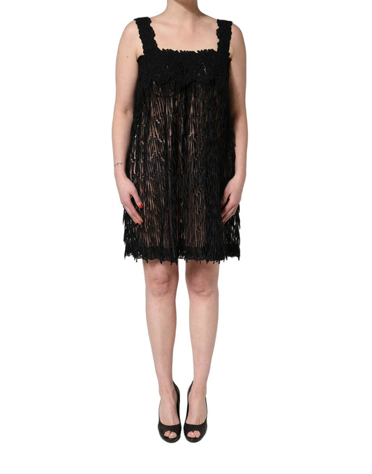 Dolce & Gabbana Aria Women's Wrap Cocktail Sleeveless Cotton Nylon Mini Dress - Black