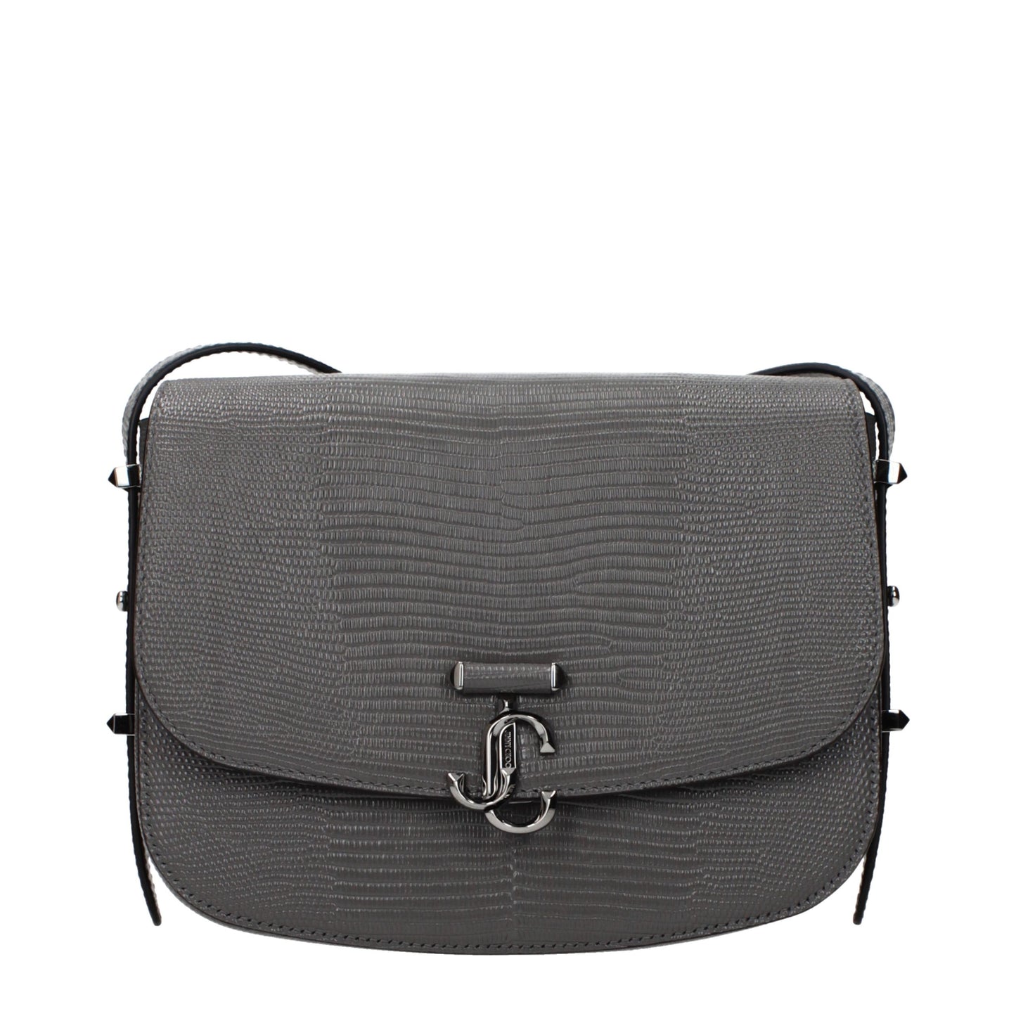 Crossbody Handbag by Jimmy Choo for women in leather gray features an multi-faceted design with a secure , ample , and versatile crossbody-strap & adjustable-strap for a multi-faceted finish.