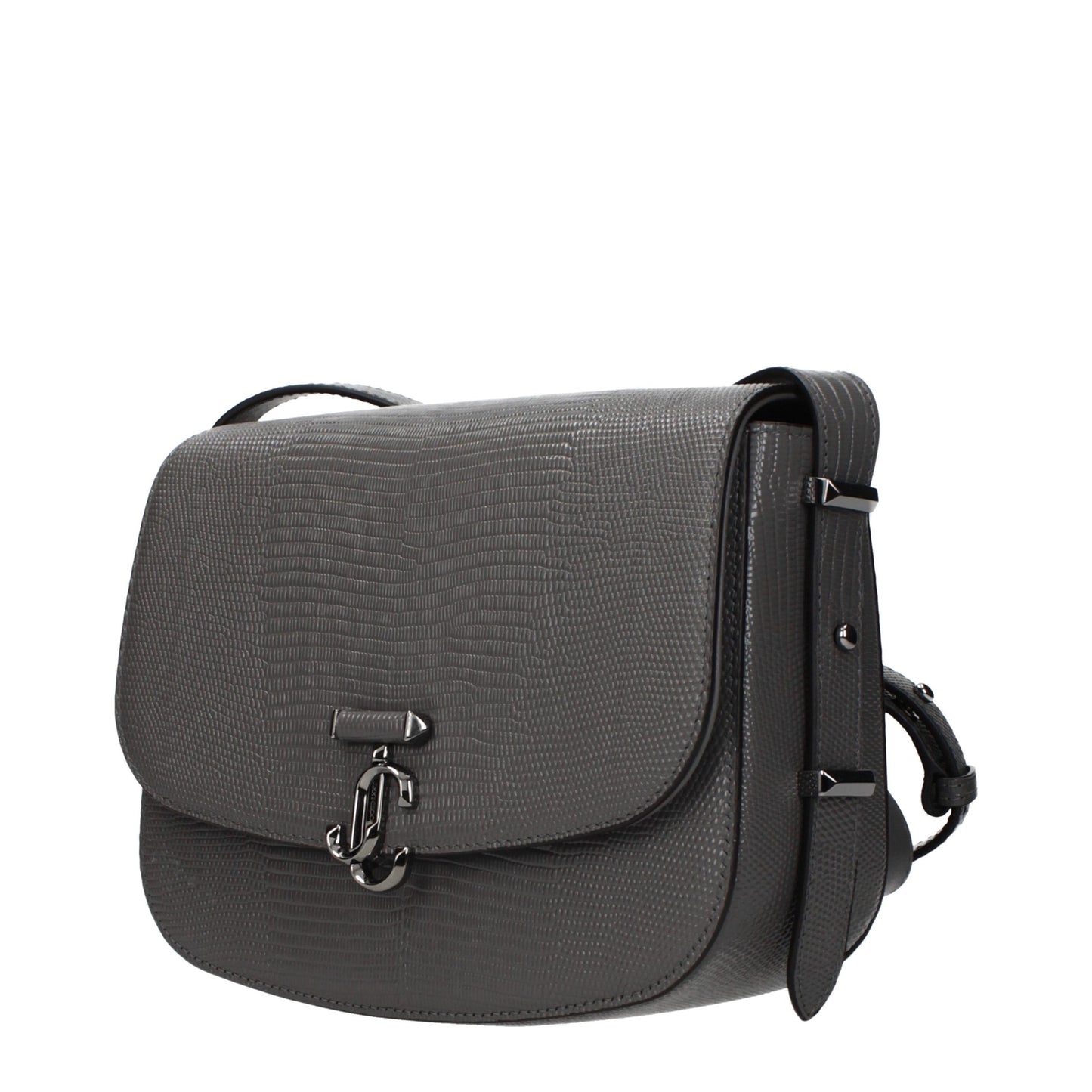 Crossbody Handbag by Jimmy Choo for women in leather gray features a transformative sophistication silhouette, showcasing a secure , ample , and versatile crossbody-strap & adjustable-strap for a transformative sophistication look.