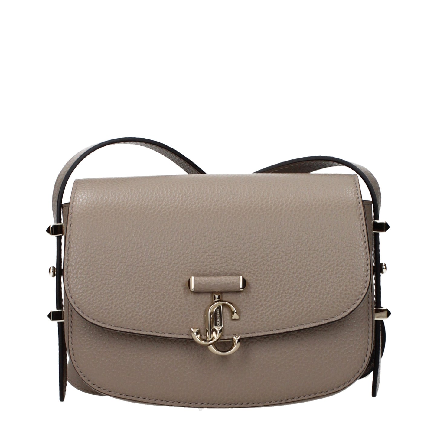 Crossbody Handbag by Jimmy Choo for women in leather gray features a multifaceted silhouette, showcasing a secure and multifaceted with versatile crossbody-strap & adjustable-strap for multifaceted style.