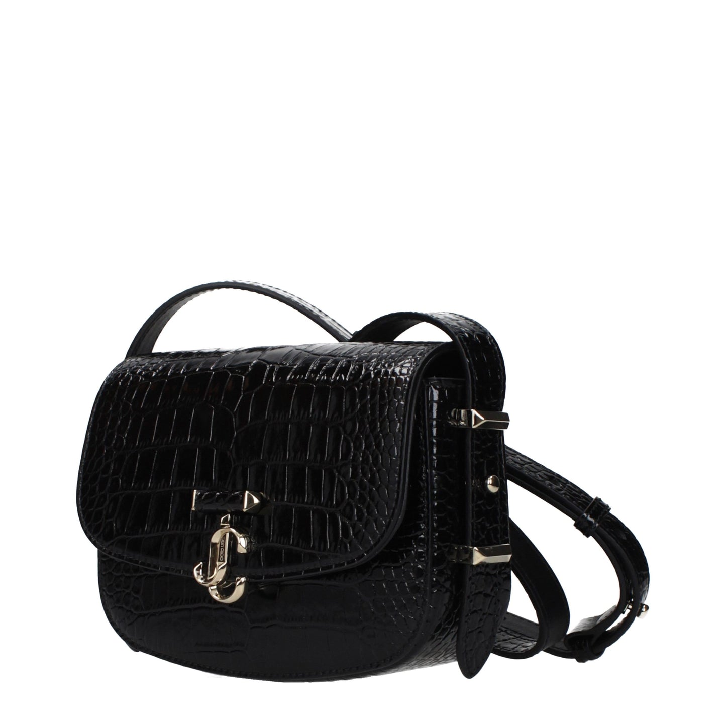 Crossbody Handbag by Jimmy Choo for women in leather black features a transformative elegance silhouette, showcasing a secure , organized , and versatile crossbody-strap & adjustable-strap for a transformative elegance look.