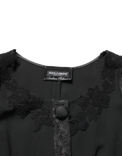 Dolce & Gabbana Black Button Fastening Lace Trimmed Blazer Jacket
