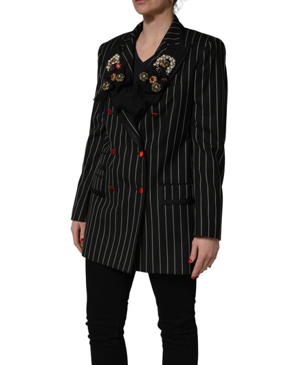 Dolce & Gabbana Black Stripe Double-Breasted Blazer Jacket