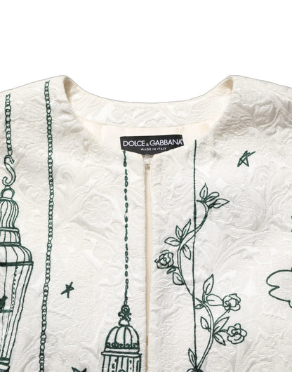 Dolce & Gabbana White Jacquard Garden Print Coat Jacket