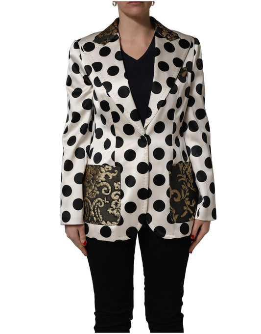 Dolce & Gabbana Women's Single Breasted Cotton Silk Polyester & Elastane Blazer - Black White Print