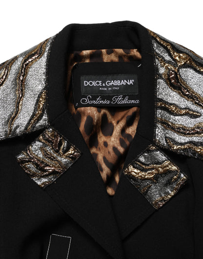 Dolce & Gabbana Black Single-Breasted Brocade Coat Jacket