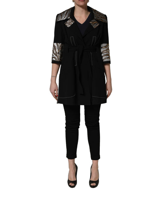 Dolce & Gabbana Women's Single Breasted Polyester Nylon Acrylic Wool & Silk Overcoat - Black