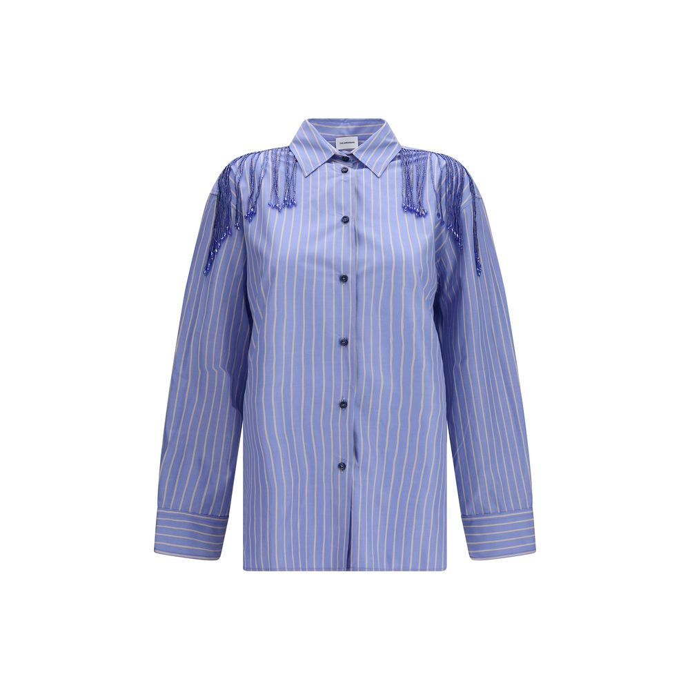 Dress Shirt by The Andamane for women in cotton blue features an architectural silhouette with a refined long-sleeve and elegant for a architectural look.