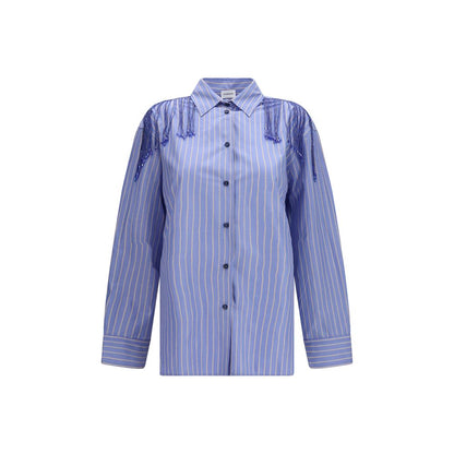 Dress Shirt by The Andamane for women in cotton blue features an architectural silhouette with a refined long-sleeve and elegant for a architectural look.