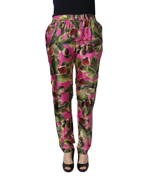 Dolce & Gabbana Fuchsia Fig Fruit Leaf Tapered Trouser Pants