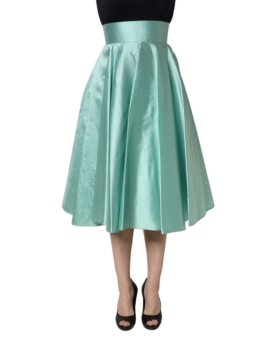 Dolce & Gabbana Women's Pleated Wrap A Line High Rise Cotton Nylon Satin & Silk Midi Skirt - Green