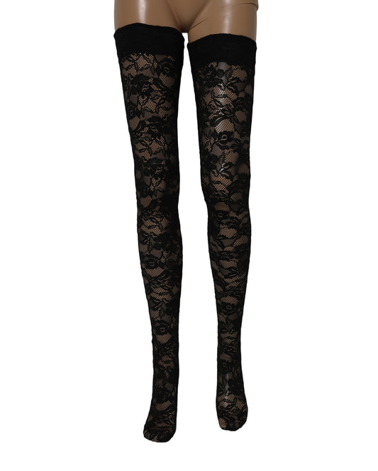 Dolce & Gabbana Women's Lace Nylon & Elastane Socks - Black Floral