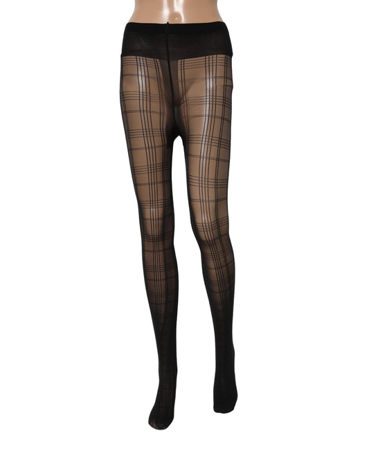 Dolce & Gabbana Women's Nylon Hosiery - Black Patterned Checkered Tartan