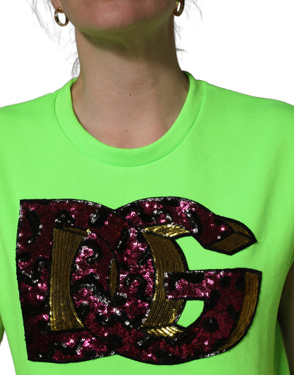 Dolce & Gabbana Neon Green DG Sequined Sleeveless Jersey Top