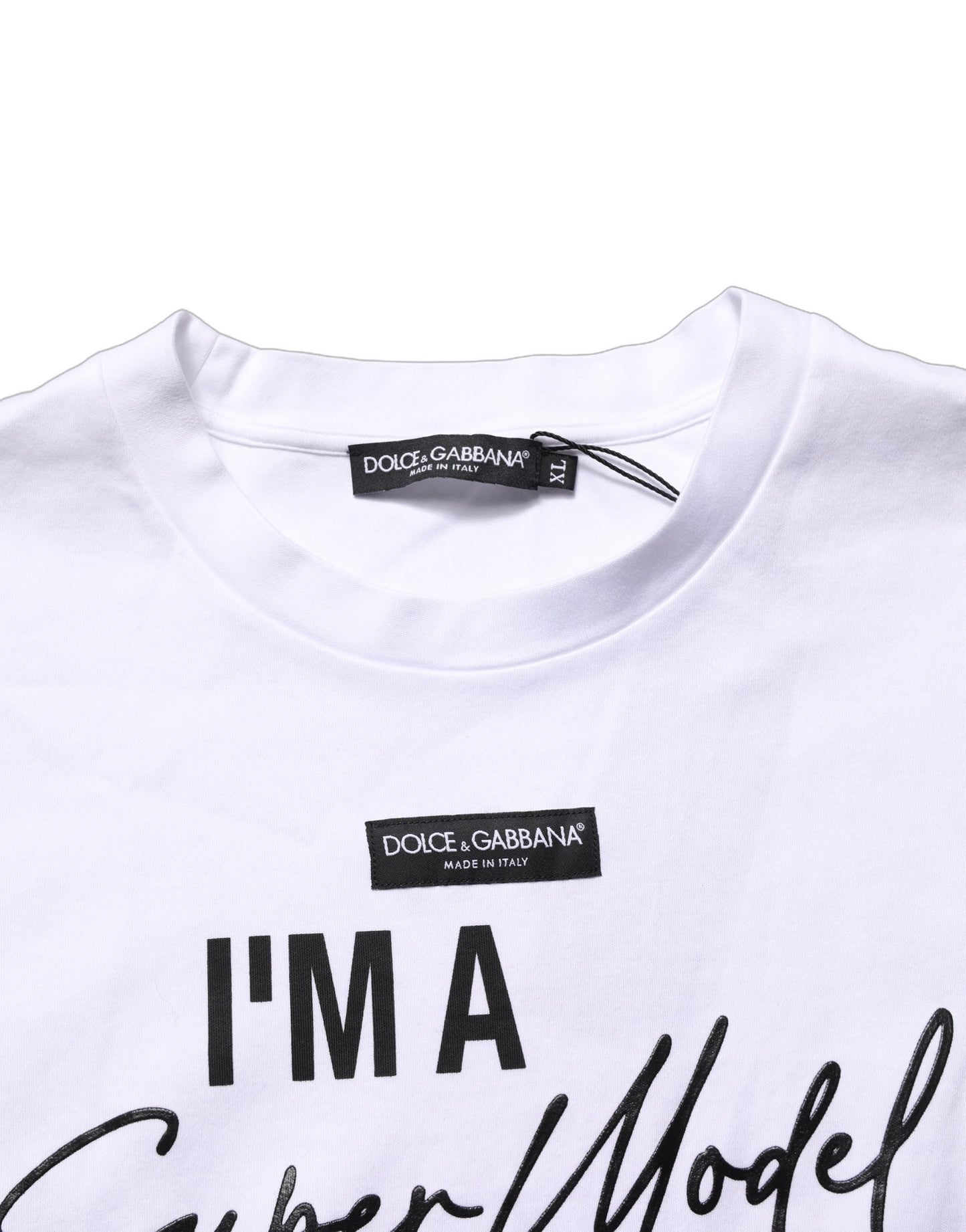 Dolce & Gabbana White I'm A Super Model Fan Print Jersey T-shirt